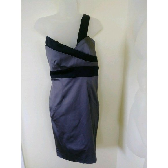 House of Dereon Dress Gray Black Strapless Overhead Strap On To 1 Shoulder Sz 4 - Picture 4 of 12